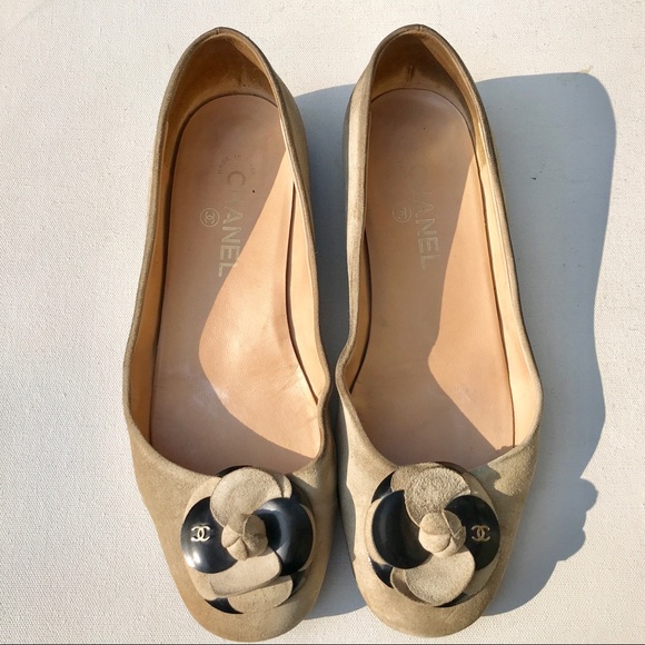 CHANEL Shoes - Chanel Camelia tan suede flats 40 9.5 shoes